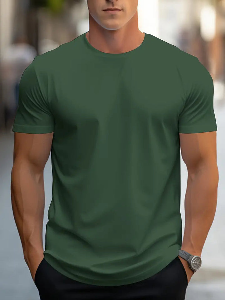 Sleek men's slim fit crew neck short sleeve tee, a versatile and comfortable addition to any wardrobe.