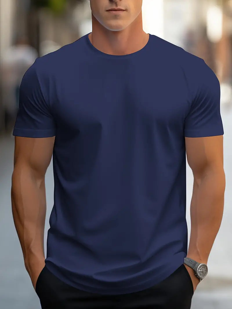 Versatile men's slim fit crew neck tee, ideal for casual wear, layering, and essential everyday fashion.