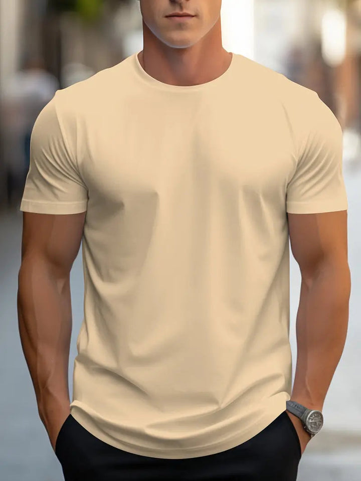 Polished men's slim fit crew neck t-shirt, a comfortable and essential short sleeve top for modern fashion.