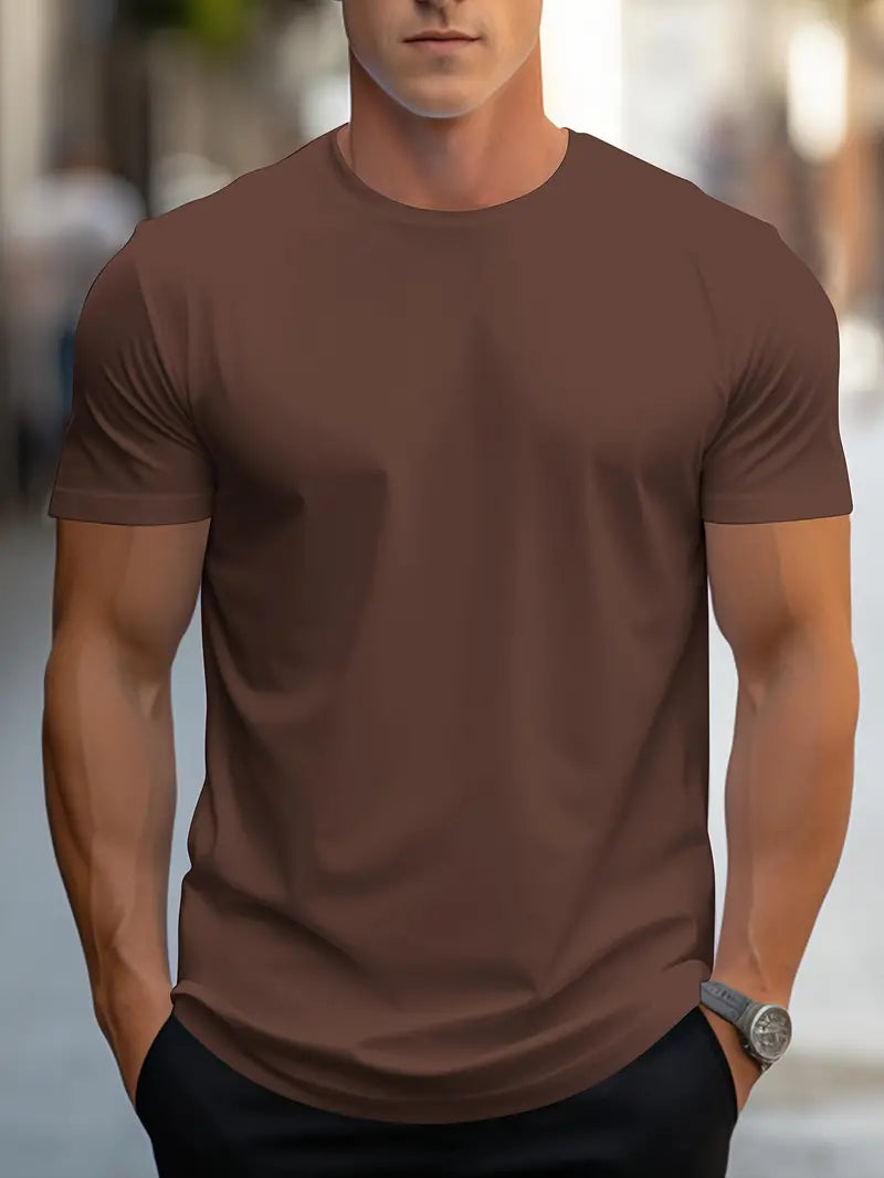 High-quality men's slim fit crew neck t-shirt, an essential short sleeve top for timeless casual style.