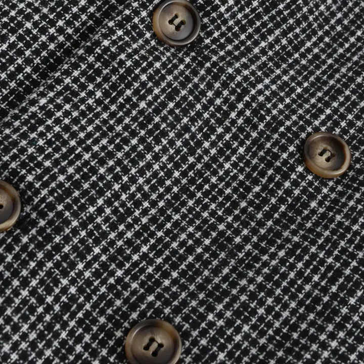 Sophisticated men's slim fit double-breasted check blazer, ideal for smart casual & event wear. Tailored for style.