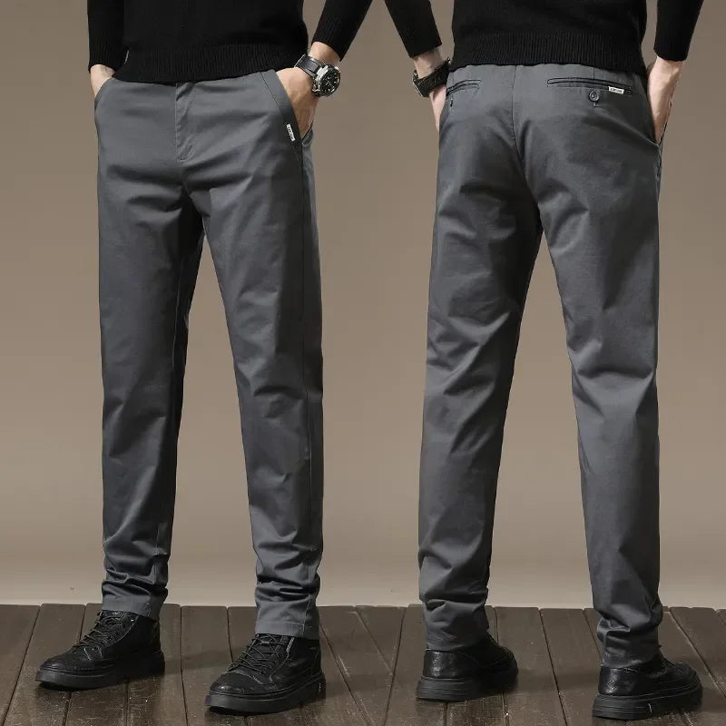 Modern men's bottoms: slim fit casual dress pants with wrinkle-free fabric for ultimate comfort.
