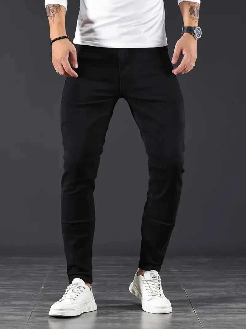 Ultimate comfort men's slim fit jeans, perfect for all-day wear, stylish tapered fit casual pants.