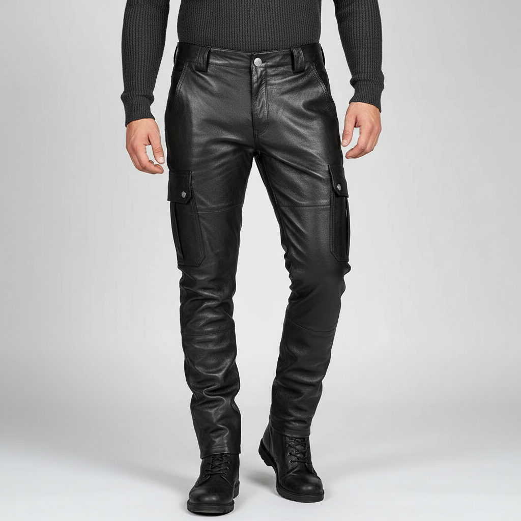 Comfortable men's slim-fit motorcycle pants, versatile for casual wear or adding a rock edge.
