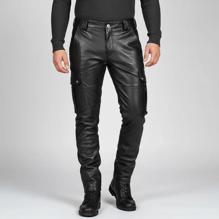 Comfortable men's slim-fit motorcycle pants, versatile for casual wear or adding a rock edge.