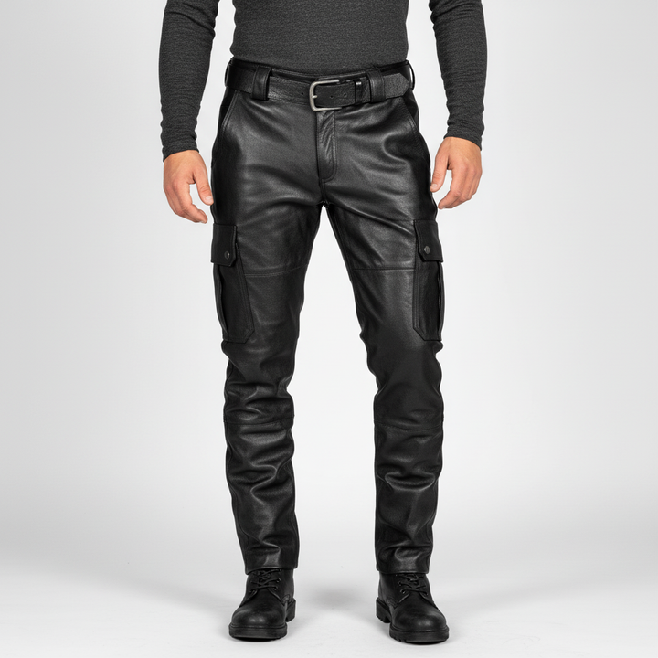 Stylish men's slim-fit trousers with motorcycle design, ideal for an edgy urban fashion statement.