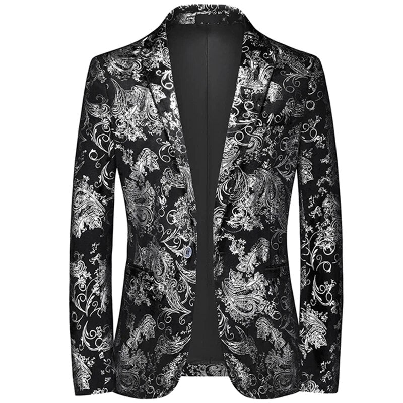 Men's slim-fit patterned blazer, ideal for business, formal events, or stylish casual wear. Modern menswear.