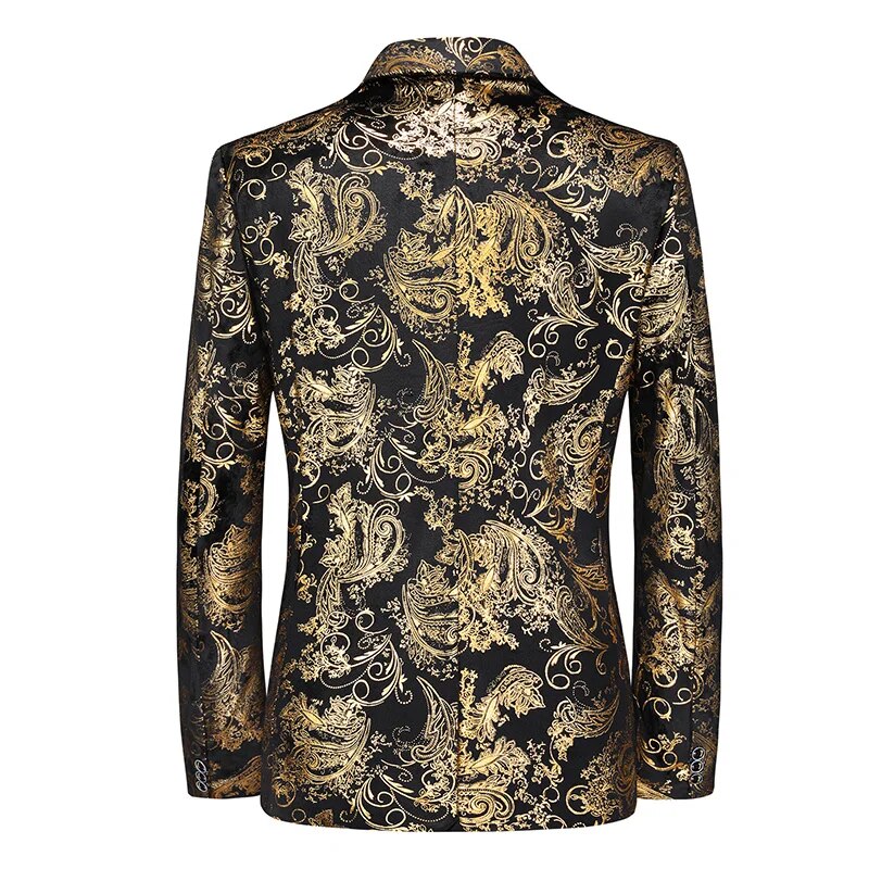 Elegant men's slim-fit patterned blazer, perfect for a sleek business look or formal party outfit. Versatile.