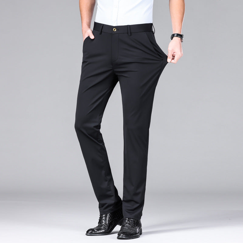 High-performance men's slim fit dress trousers. Superior stretch, moisture-wicking, breathable for comfort.