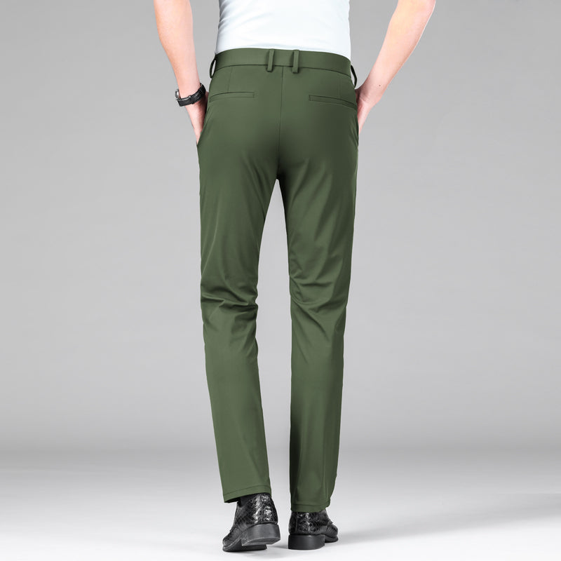 Gray slim fit men's performance pants. Stretch fabric ideal for business, casual, or active lifestyles.