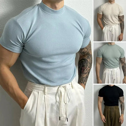 Men's slim fit performance t-shirt in sky blue, perfect for athletic activities & everyday comfort.