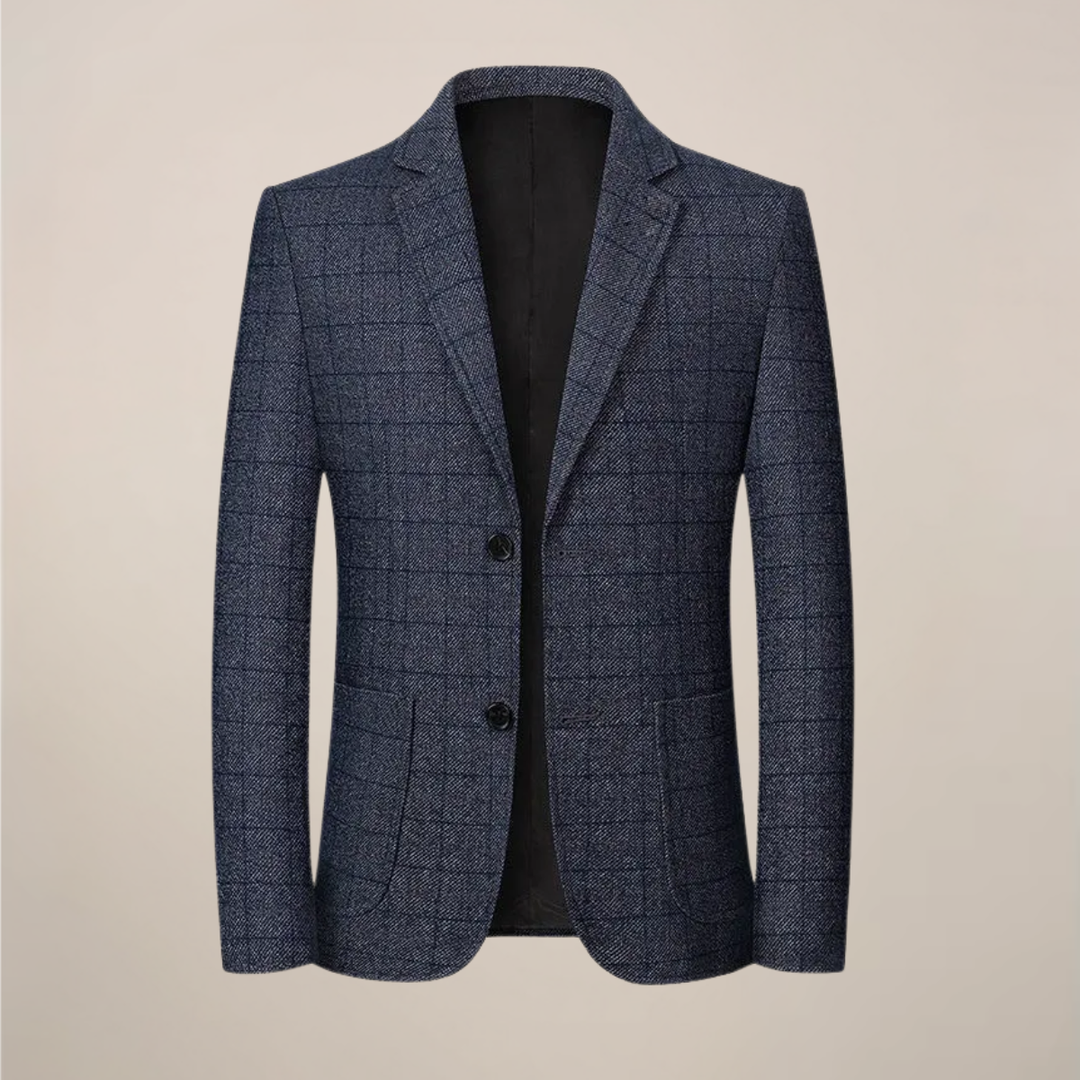 Men's slim fit plaid blazer with vintage check pattern. Stylish & versatile for business casual or smart events.