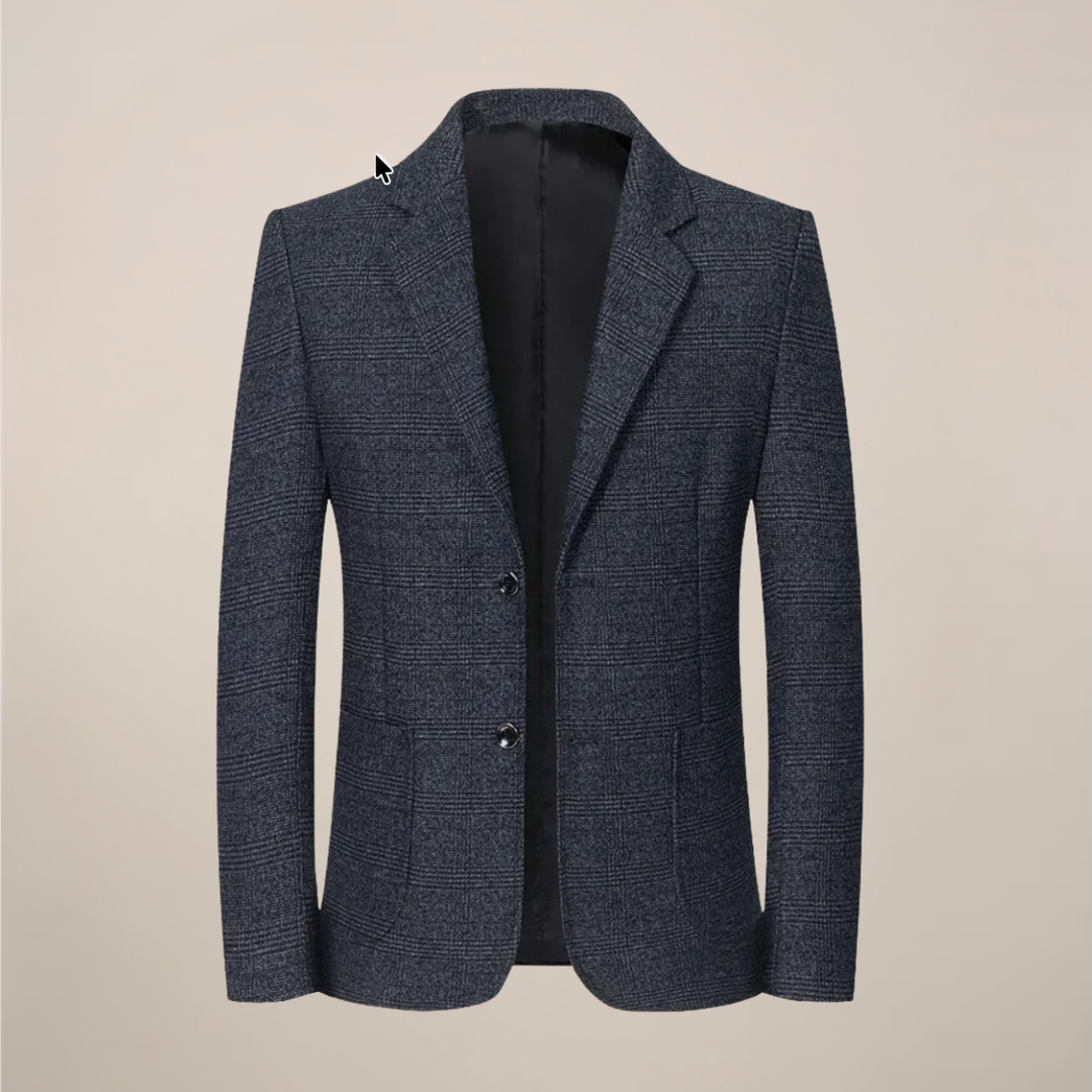Fashionable men's slim fit plaid blazer, vintage check style. Elevates formal wear or adds a smart touch to casual outfits.
