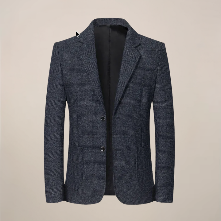 Fashionable men's slim fit plaid blazer, vintage check style. Elevates formal wear or adds a smart touch to casual outfits.