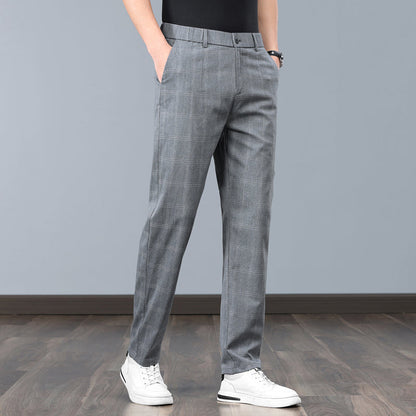Stylish men's tailored plaid pants, a slim fit modern fashion essential for versatile wear.