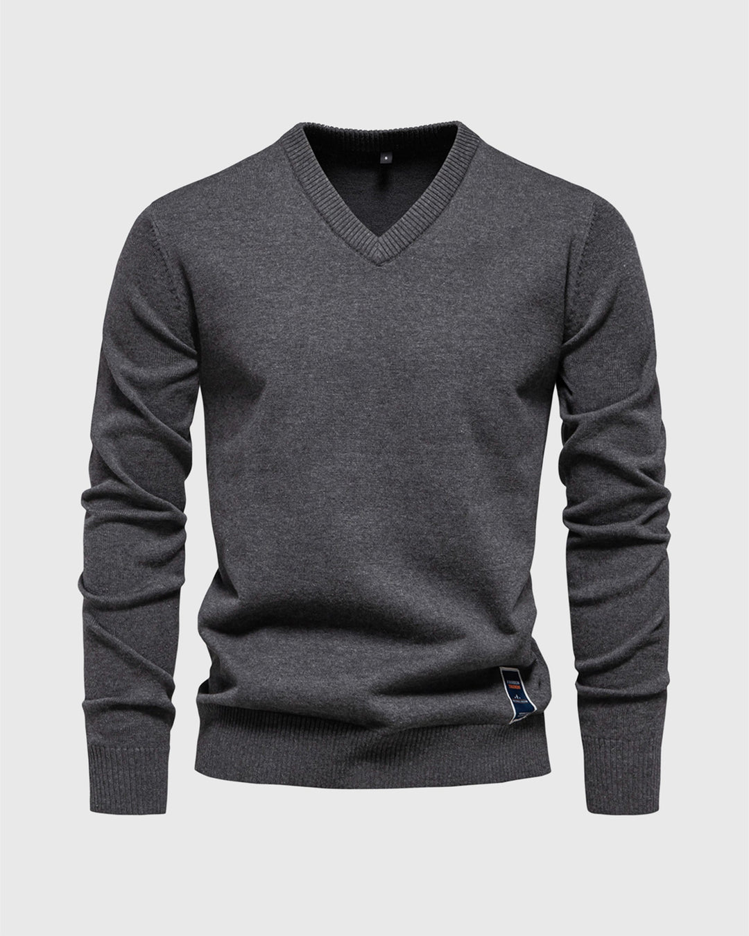 Versatile men's long sleeve V-neck sweater with comfortable ribbed detailing, everyday style.