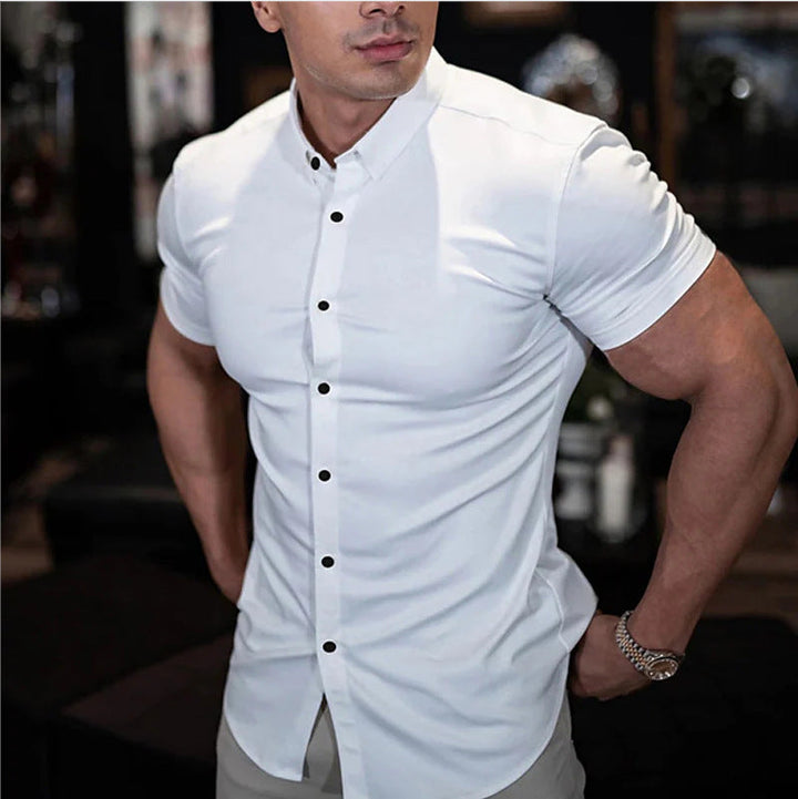 Modern men's slim fit short sleeve shirt, perfect for casual spring and summer fashion.