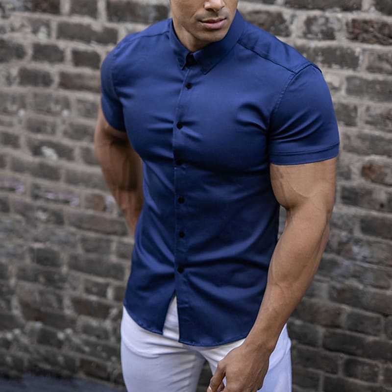 Stylish men's slim fit short sleeve shirt, a modern and versatile casual top.