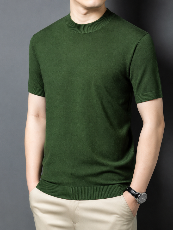 Comfortable slim fit men's short sleeve mock neck t-shirt for versatile casual and everyday wear.