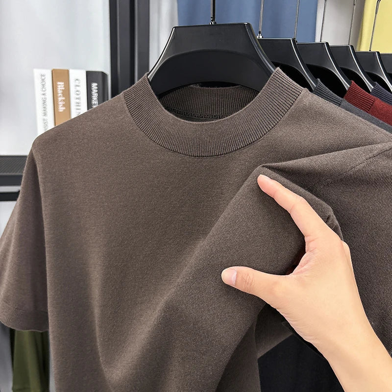 Comfortable & fashionable men's slim fit short sleeve mock neck t-shirt for everyday casual style.