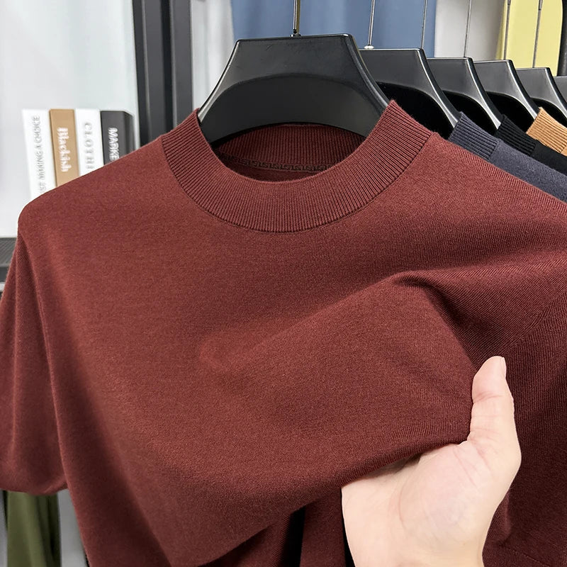 Men's Slim Fit Short Sleeve Mock Neck Casual T-Shirt, a versatile and modern top for everyday fashion.