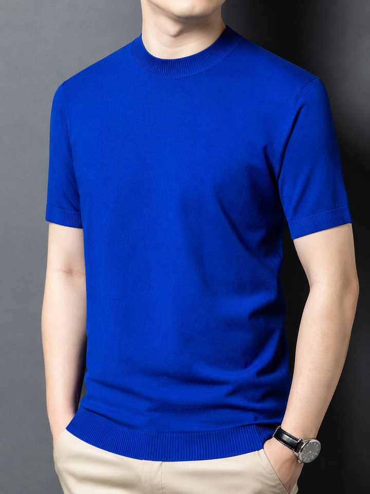 Slim fit men's t-shirt. Short sleeve mock neck design, perfect for casual or everyday style.