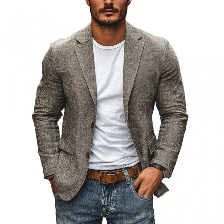 Men's slim fit single-breasted blazer in a modern style, perfect for smart casual or formal occasions. Lightweight jacket.