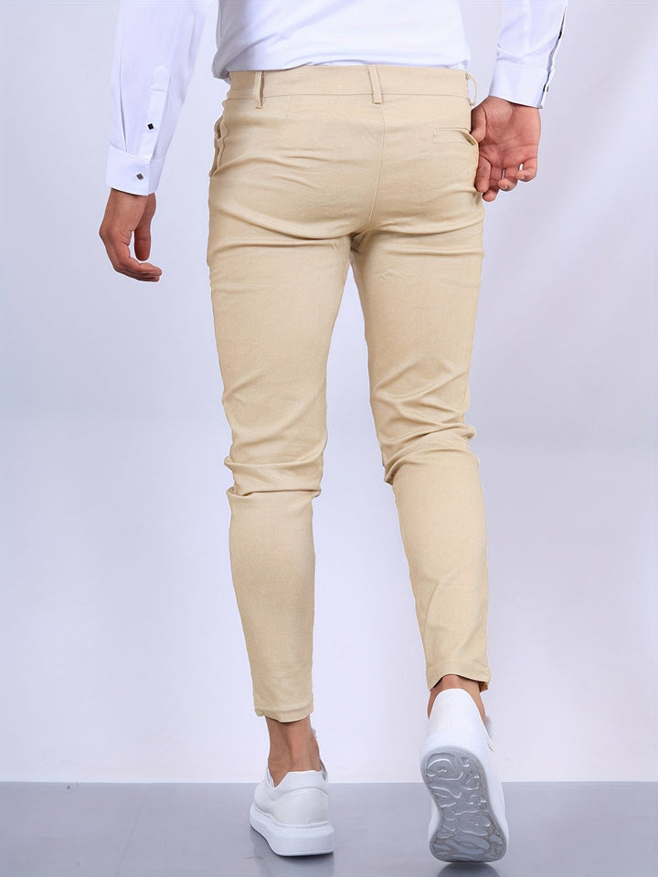 Men's versatile colored slim fit stretch chino trousers, perfect for modern wardrobes.