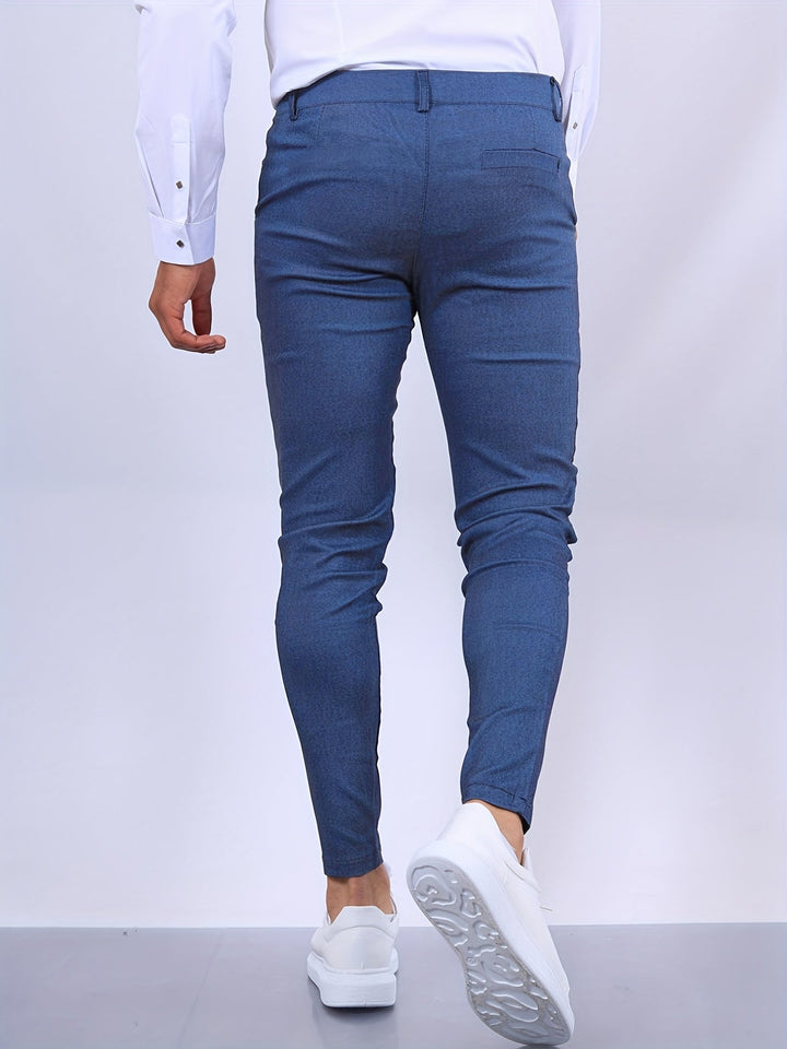 Stylish men's slim fit chinos with stretch fabric for a comfortable, versatile look.