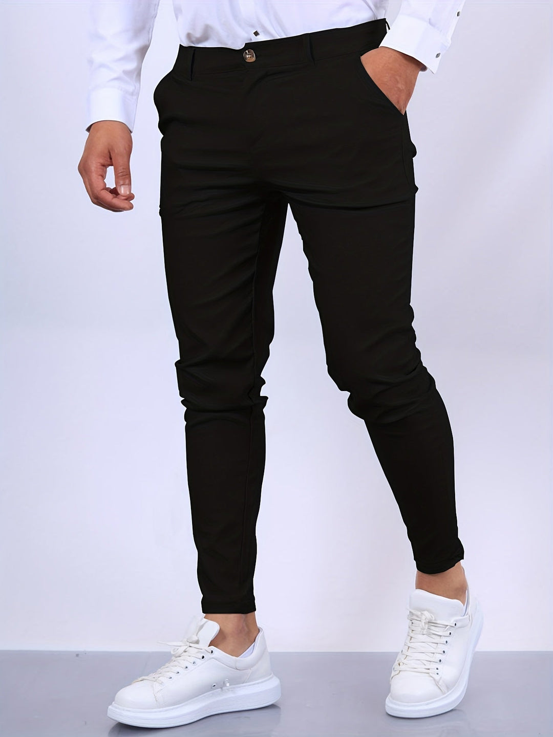 Comfortable men's stretch slim fit chino pants, ideal for smart casual or work wear.