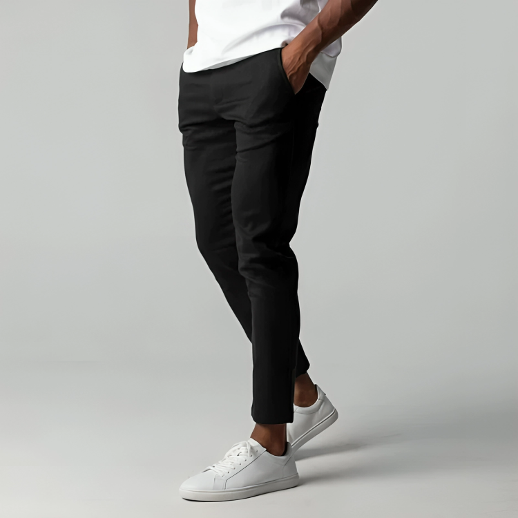 Stylish men's slim fit stretch chino trousers, essential bottoms for a modern wardrobe.