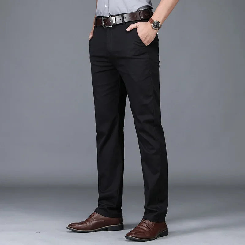 Burgundy men's slim fit casual pants made from comfortable stretch cotton for versatile styling.