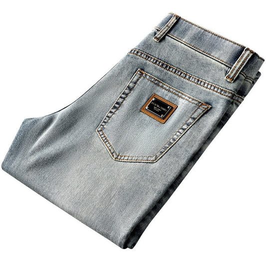 Men's slim fit stretch gray denim jeans for casual style & comfort.