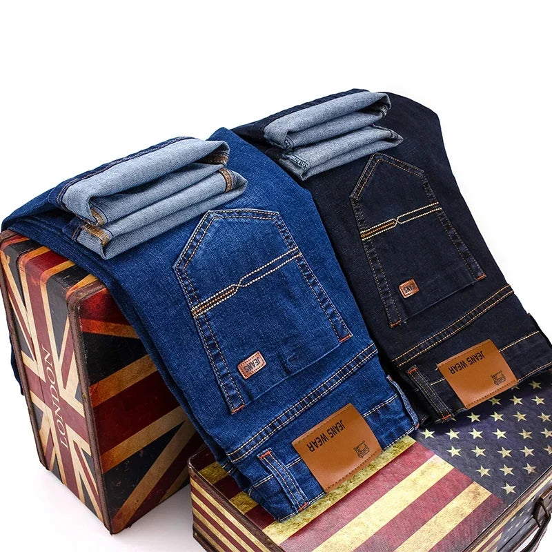 Modern slim fit stretch jeans for men, offering adaptable style and ultimate comfort.