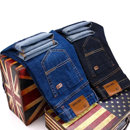 Modern slim fit stretch jeans for men, offering adaptable style and ultimate comfort.