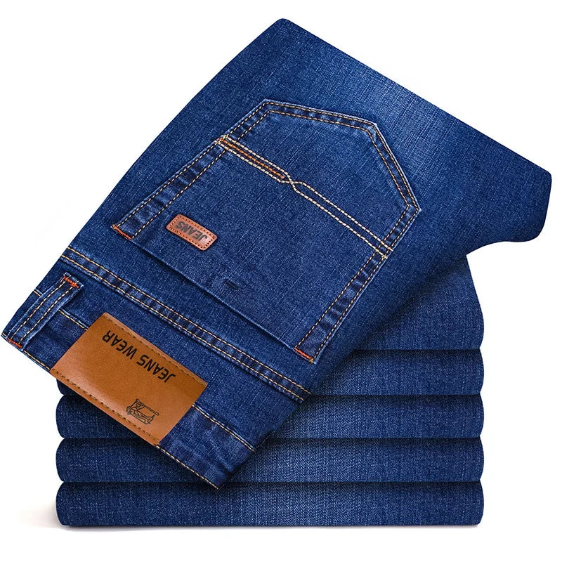 Classic men's slim fit stretch jeans, essential for a comfortable & versatile wardrobe.