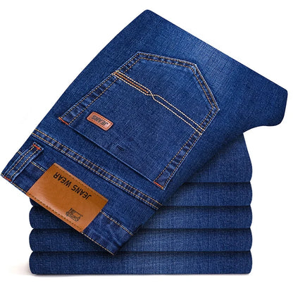 Classic men's slim fit stretch jeans, essential for a comfortable & versatile wardrobe.