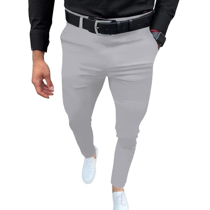 Durable men's stretch pants, a modern slim fit for long-lasting comfort and a contemporary look.