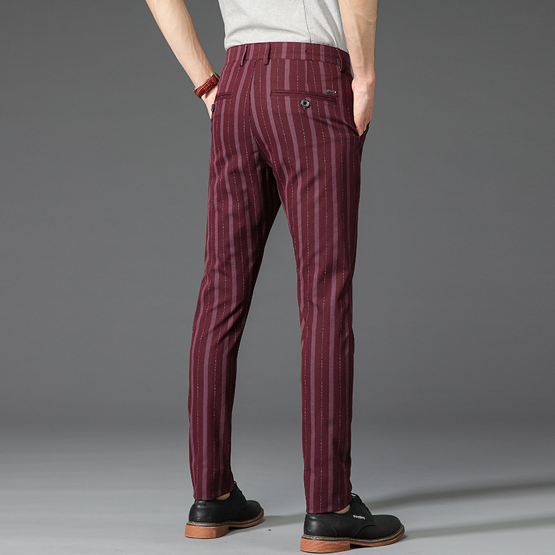 Men's sophisticated slim fit striped dress pants, essential for office, formal, and smart casual outfits.