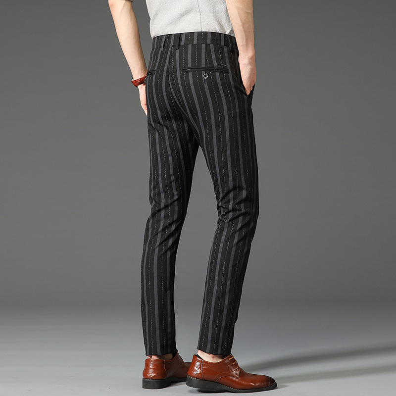 Classic men's striped formal dress pants, perfect for smart casual and office wear.