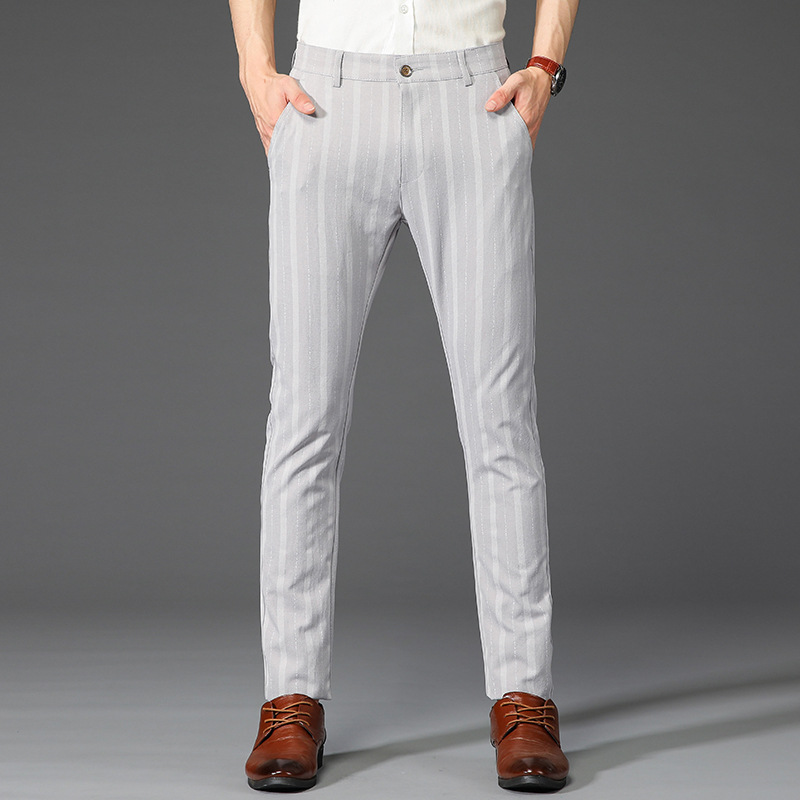Sophisticated slim fit men's striped trousers, ideal for business and formal occasions.
