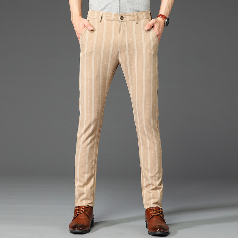 Versatile men's striped dress trousers, great for formal events, office or smart casual outfits.