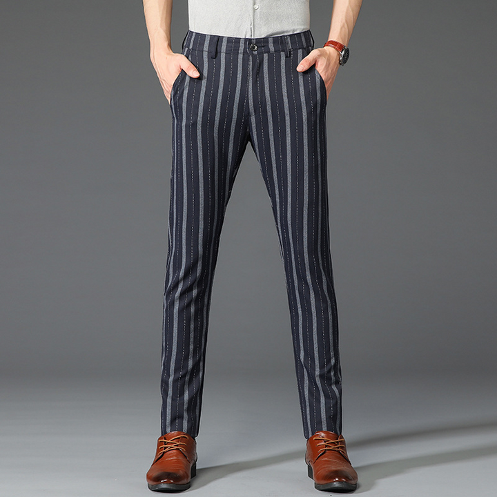 Elegant men's striped dress pants for a polished office look or smart casual ensemble.