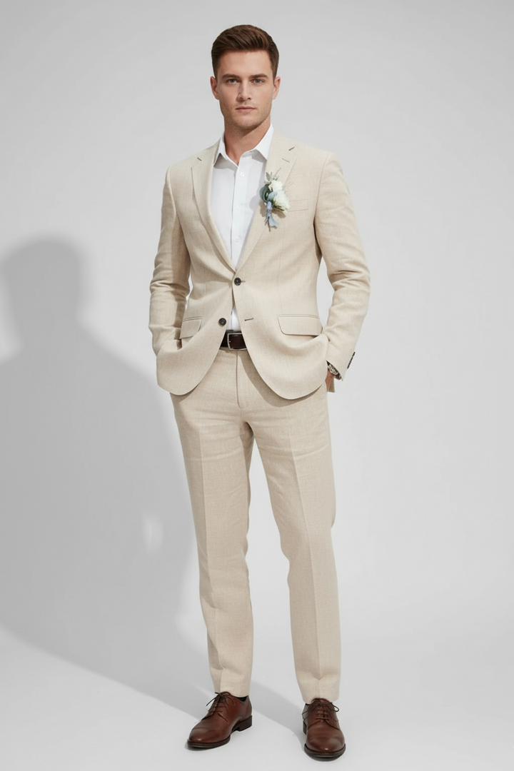 Men's slim fit suit set for weddings & formal events. Two-piece tailored design, perfect for a modern look.