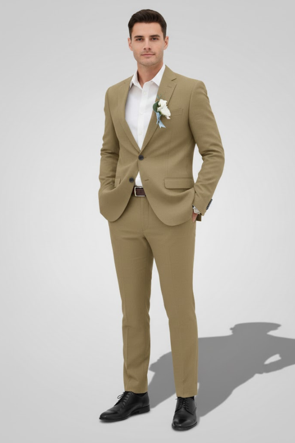 Modern men's slim fit two-piece suit set, ideal for formal events, weddings & contemporary men's fashion.