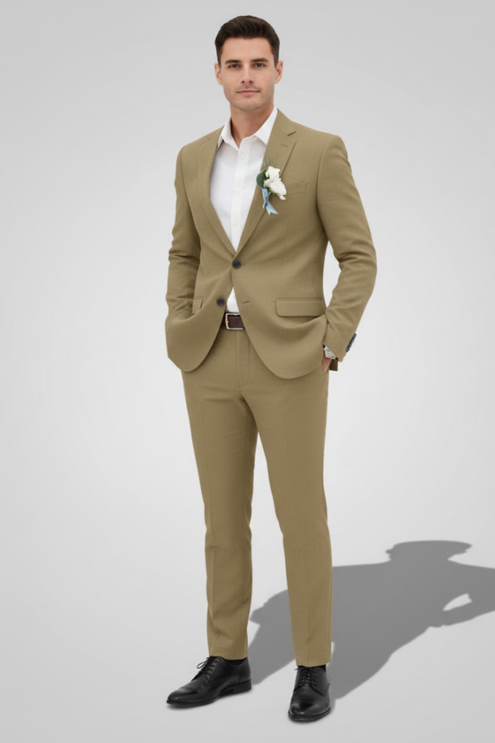 Modern men's slim fit two-piece suit set, ideal for formal events, weddings & contemporary men's fashion.