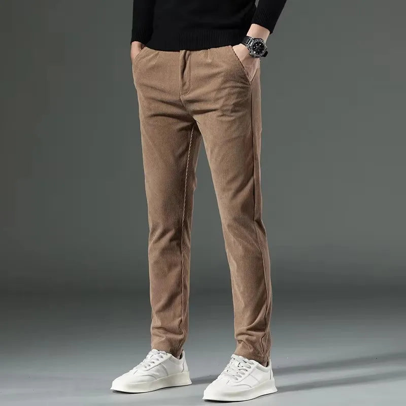 Wrinkle-resistant men's slim fit tailored pants, perfect for a smart, modern & comfortable style.