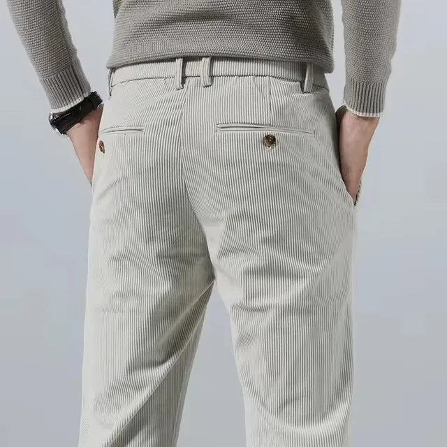 Men's tailored slim fit pants, designed for a modern silhouette & versatile formal or casual wear.