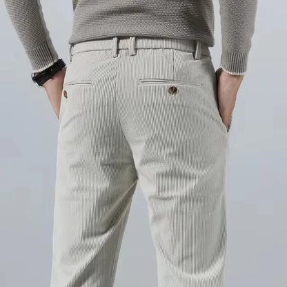 Men's tailored slim fit pants, designed for a modern silhouette & versatile formal or casual wear.