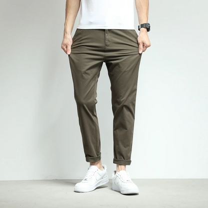 Comfortable men's slim-fit stretch tech trousers, great for all-day wear.